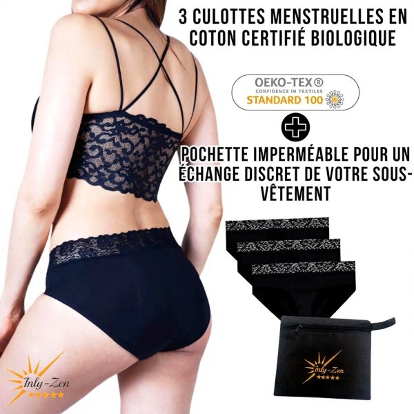 Culottes menstruelles coton bio INLYZEN lot 3 lavable