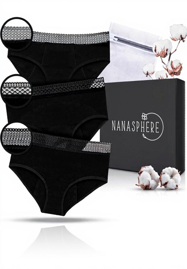 Lot 3 Culottes Menstruelles 3 Styles Dentelles | Ultra Absorbant 4 Couches Coton Bio Certifié | Flux Abondant sous Vêtement Réutilisable | Règles Fuites Post Accouchement Adolescente Incontinence