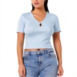 T-shirt Femme Bestseller Côtelé Détail Découpé Blanc-0