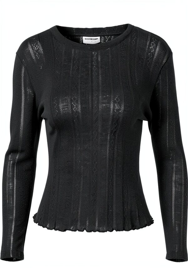 T-shirt Femme Bestseller Noir Coupe Ajustée Détails Volants-1