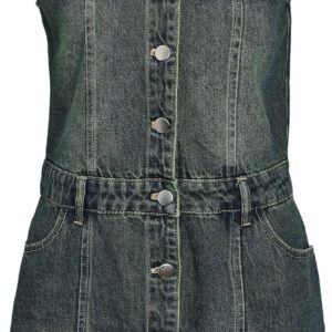 Robe en jean sans manches NOISY MAY col boutonnage intégral-0
