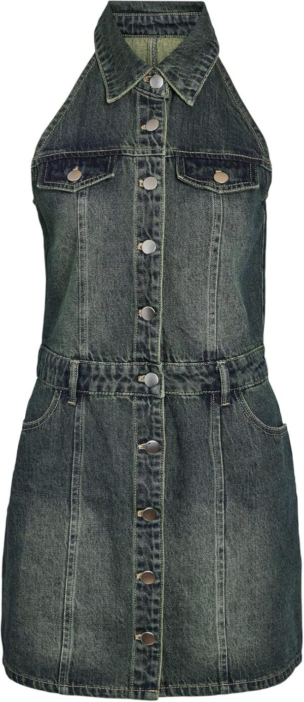 Robe en jean sans manches NOISY MAY col boutonnage intégral-0