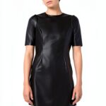 Robe similicuir Bestseller coupe classique fermeture dos-0