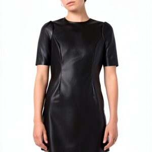 Robe similicuir Bestseller coupe classique fermeture dos-0