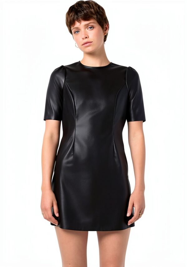 Robe similicuir Bestseller coupe classique fermeture dos-0