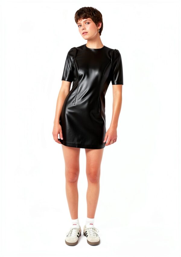 Robe similicuir Bestseller coupe classique fermeture dos-6