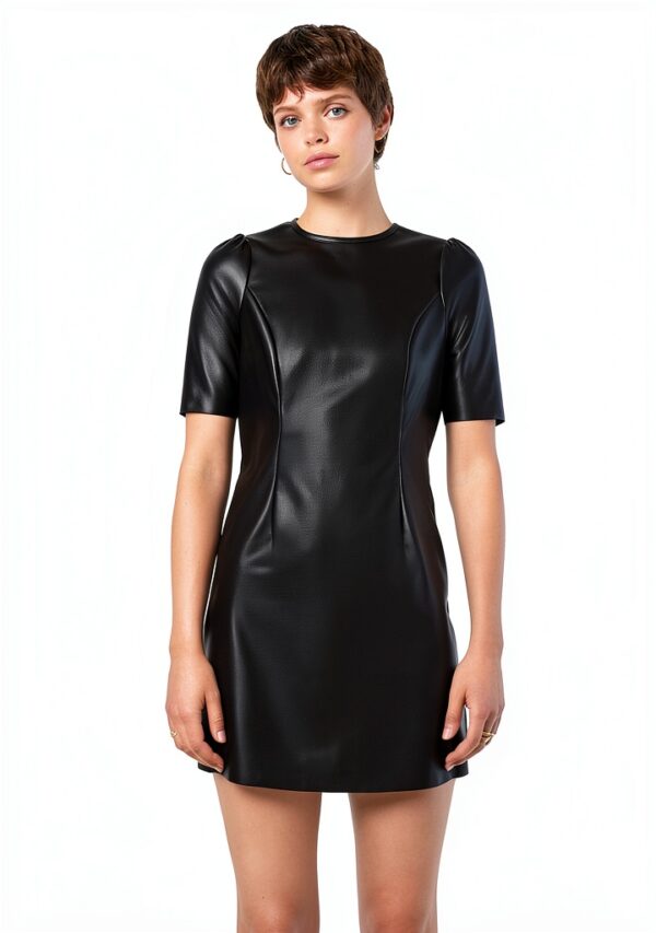 Robe similicuir Bestseller coupe classique fermeture dos-2