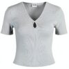 T-shirt Femme Bestseller Côtelé Détail Découpé Blanc-3