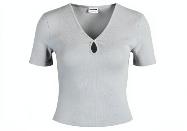 T-shirt Femme Bestseller Côtelé Détail Découpé Blanc-3