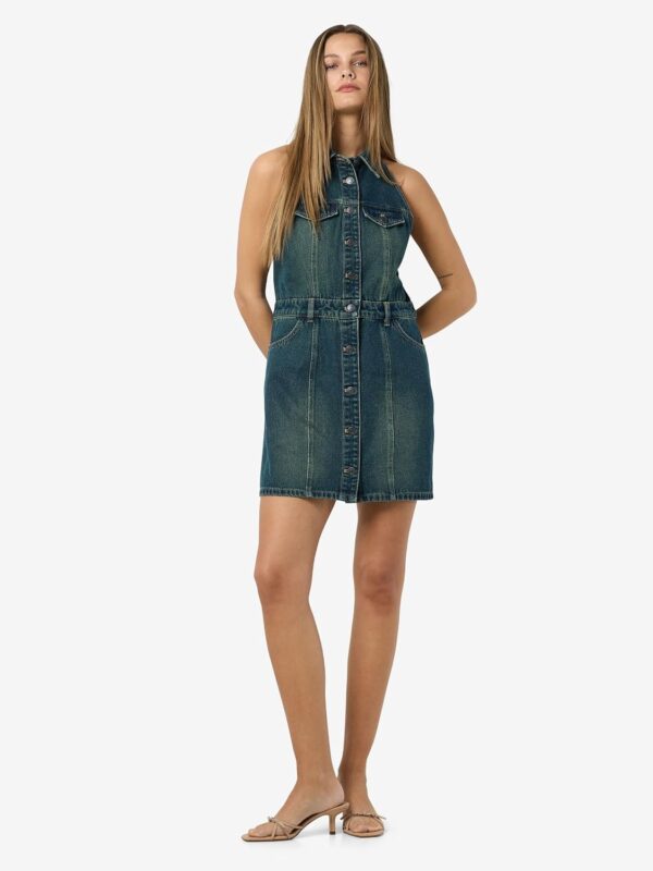 Robe en jean sans manches NOISY MAY col boutonnage intégral-1