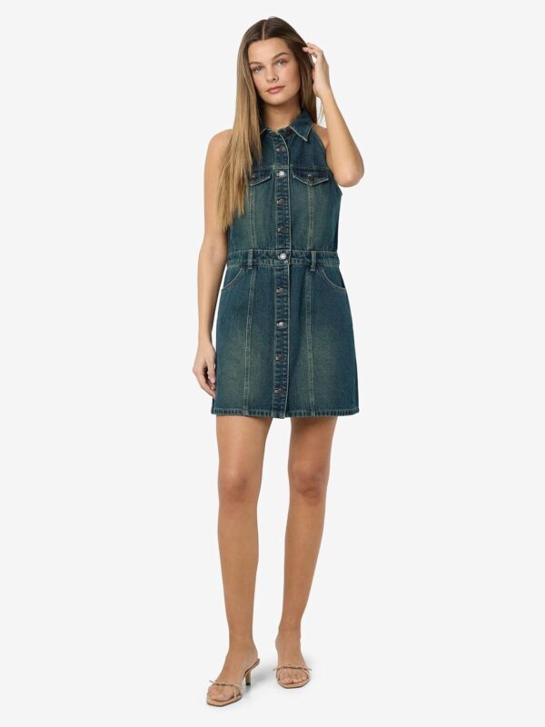 Robe en jean sans manches NOISY MAY col boutonnage intégral-5