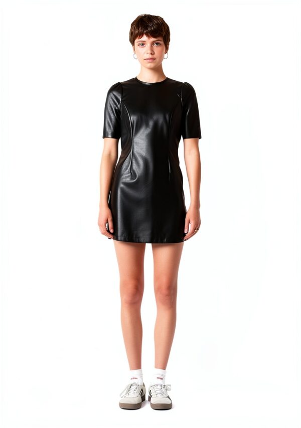 Robe similicuir Bestseller coupe classique fermeture dos-3