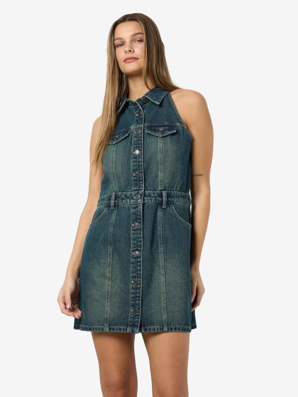 Robe en jean sans manches NOISY MAY col boutonnage intégral-6