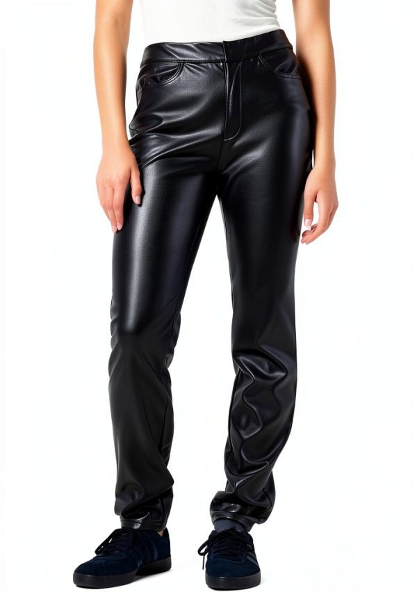 Pantalon femme Noisy May cuir synthétique taille haute noir