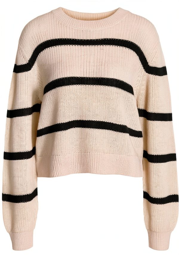 Pull tricoté femme NOISY MAY col rond rayures crème noir