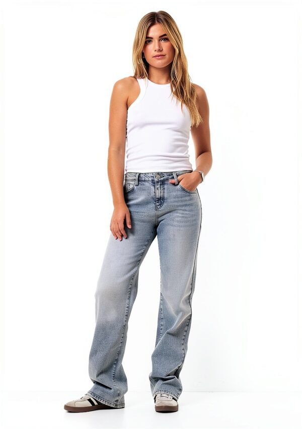 Jean Femme Bestseller Coupe Droite Gris Taille 28W 32L-6