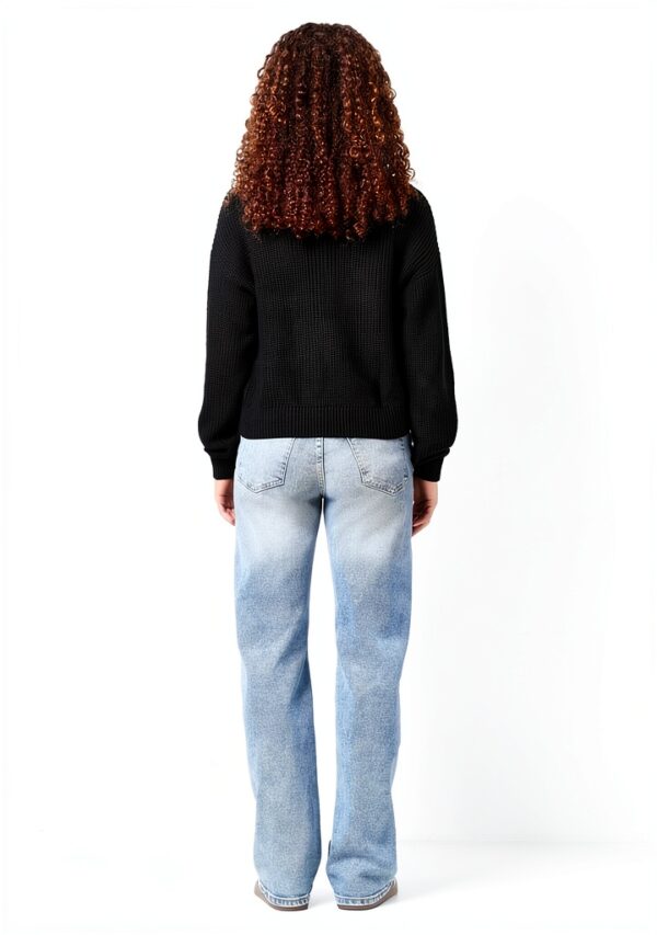 Pull court tricot Bestseller col côtelé femme olive noir-4