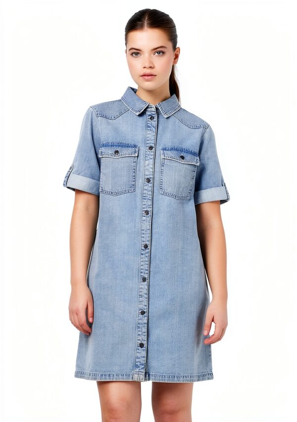 Robe midi femme coton bio col chemise bleu clair Bestseller-1