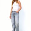 Jean Femme Bestseller Coupe Droite Gris Taille 28W 32L-4