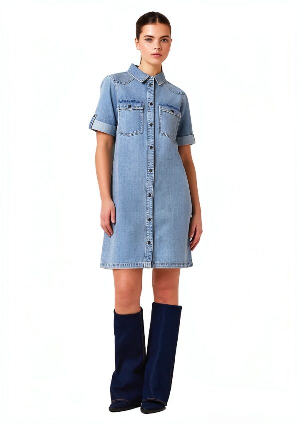 Robe midi femme coton bio col chemise bleu clair Bestseller-2