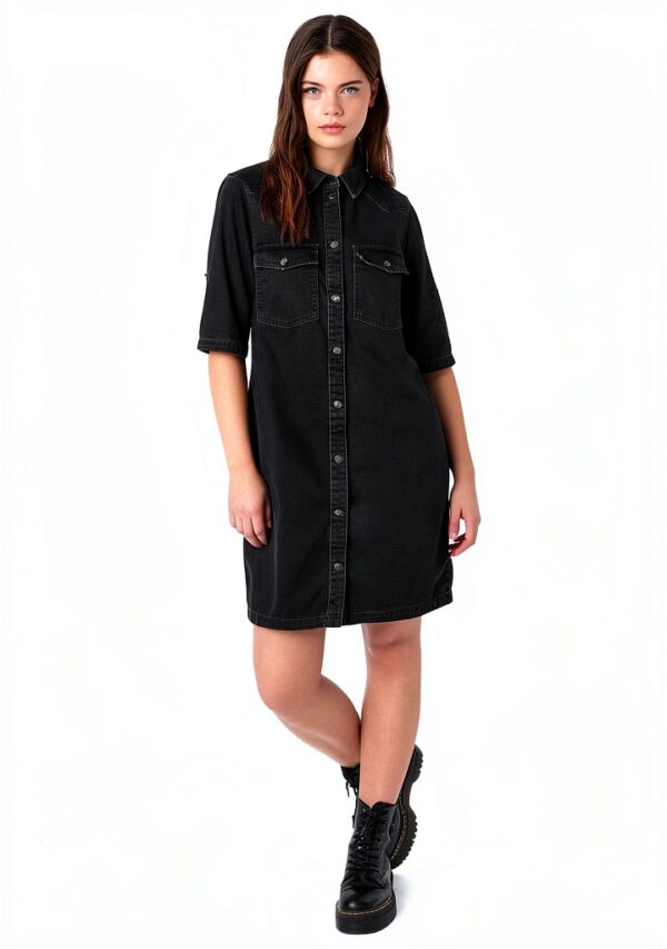 Robe chemise denim femme Bestseller col rond coton confort-1