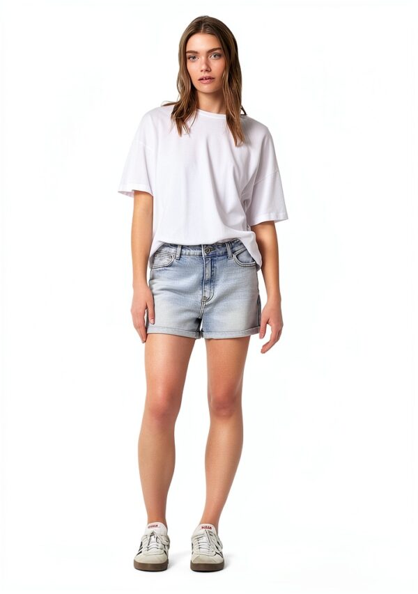 Bermuda femme Bestseller coton denim bleu jean clair-3