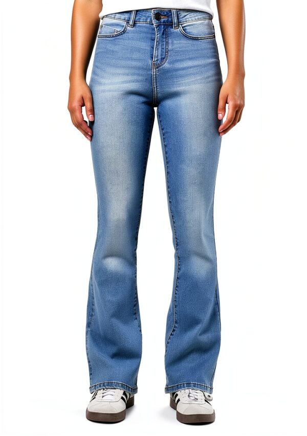 Jeans Bestseller Femme Forme Evasée Coton Extensible Bleu-3