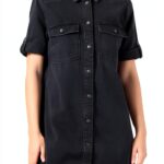 Robe chemise denim Bestseller femme noir détails délavés-0