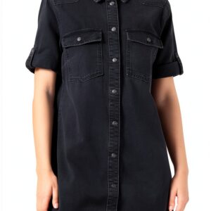 Robe chemise denim Bestseller femme noir détails délavés-0
