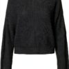 Pull court tricot Bestseller col côtelé femme olive noir-1