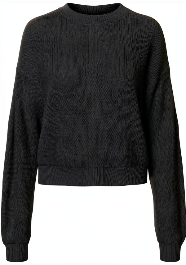 Pull court tricot Bestseller col côtelé femme olive noir-1