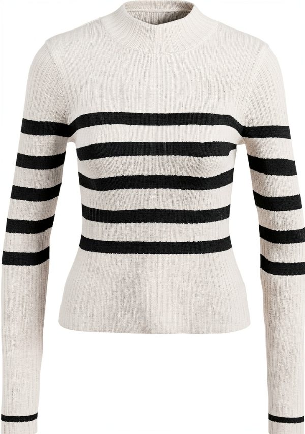 NOISY MAY Pull Tricoté Femme Noir Beige Col Rond Manches