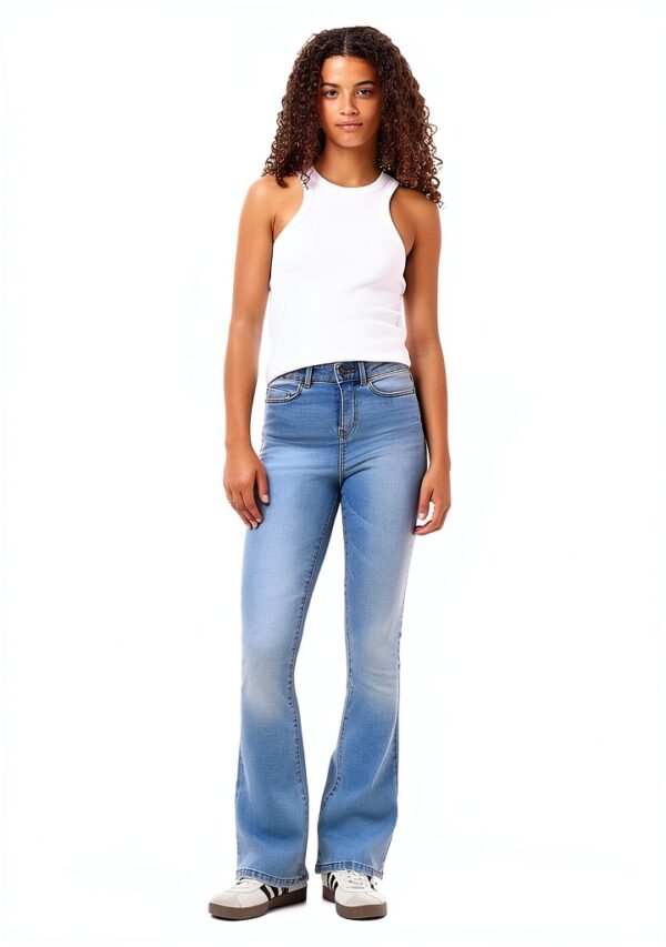 Jeans Bestseller Femme Forme Evasée Coton Extensible Bleu-4
