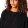 Pull court tricot Bestseller col côtelé femme olive noir-5