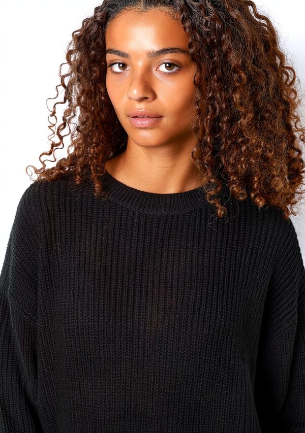 Pull court tricot Bestseller col côtelé femme olive noir-5