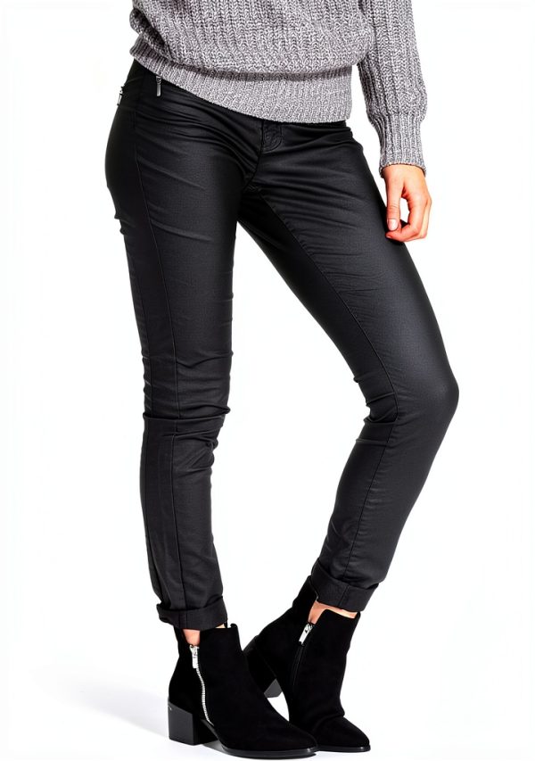Pantalon NOISY MAY Nmfaluna Slim Zip Coated Noir Femme