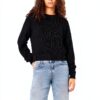 Pull court tricot Bestseller col côtelé femme olive noir-2