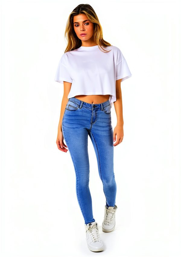 NOISY MAY Jeans Femme Coton Extensible Bleu Clair Taille
