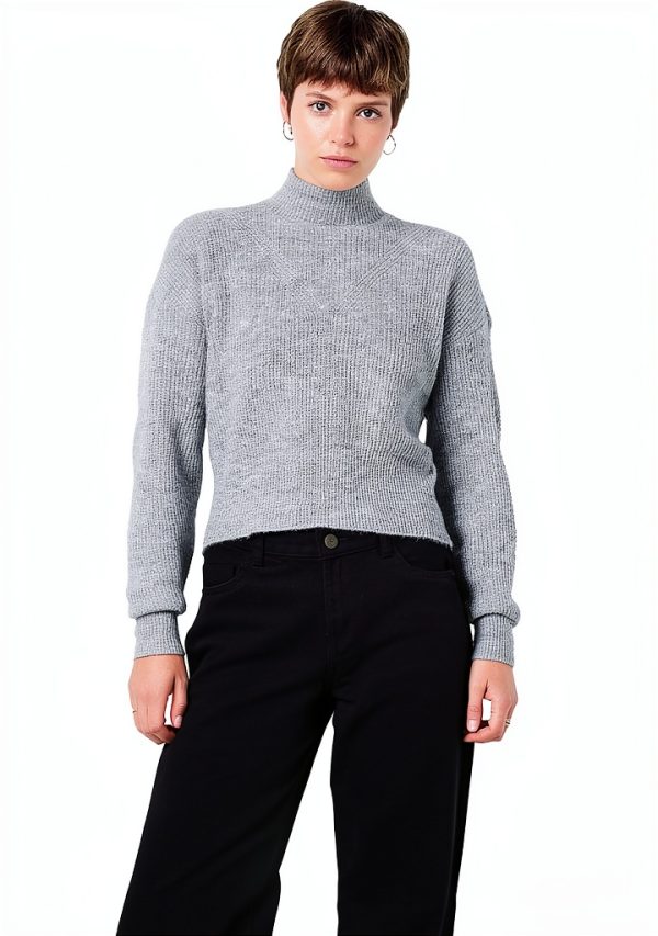 Pull femme NOISY MAY Nella col roulé gris tricoté doux