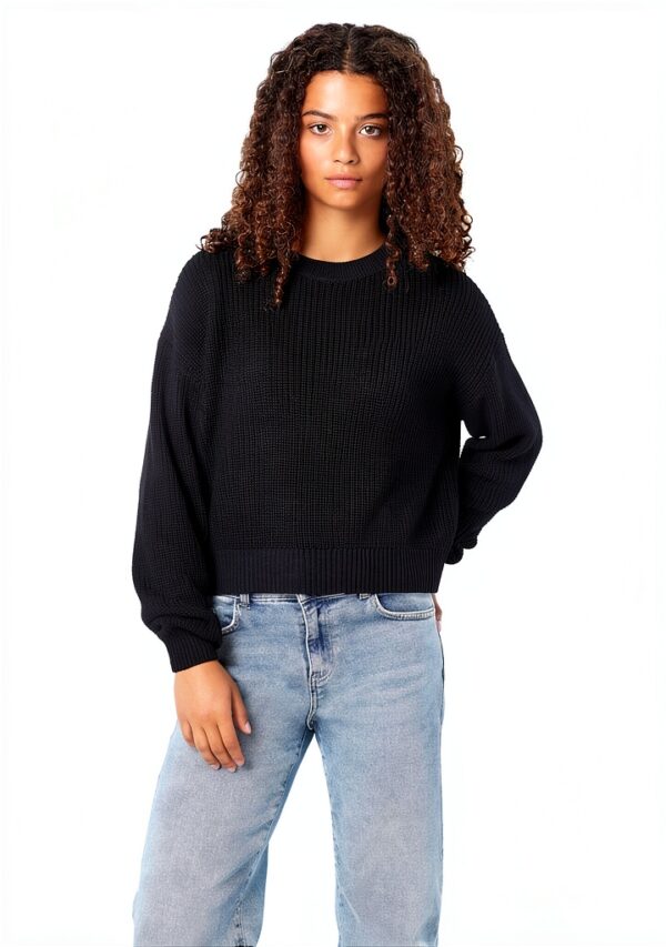 Pull court tricot Bestseller col côtelé femme olive noir-6