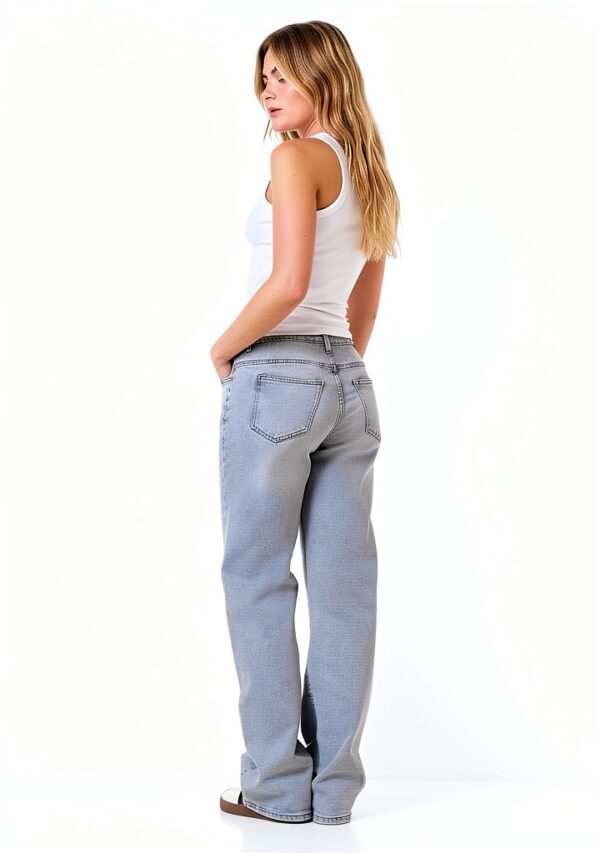 Jean Femme Bestseller Coupe Droite Gris Taille 28W 32L-1