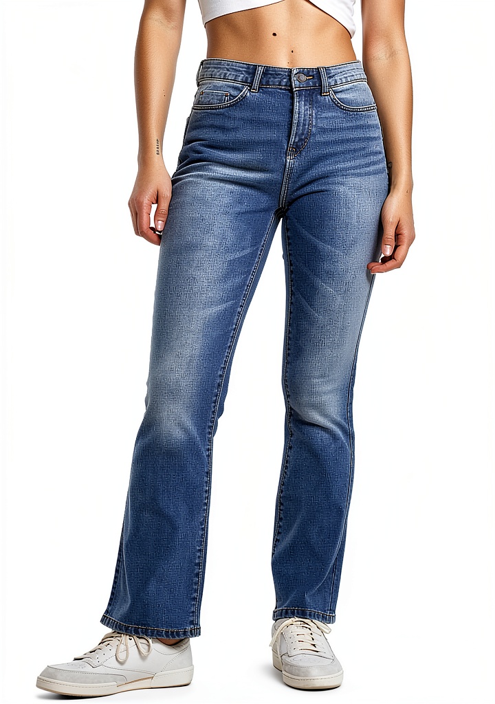 Femme portant des jeans Bestseller forme évasée en bleu jean clair