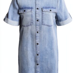 Robe midi femme coton bio col chemise bleu clair Bestseller-0