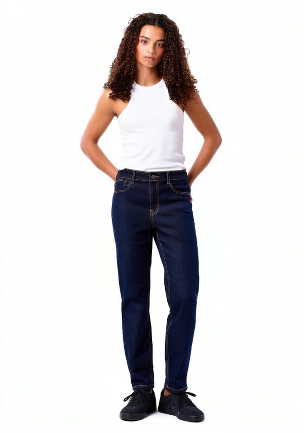 Jean femme Bestseller taille haute délavé bleu foncé-3