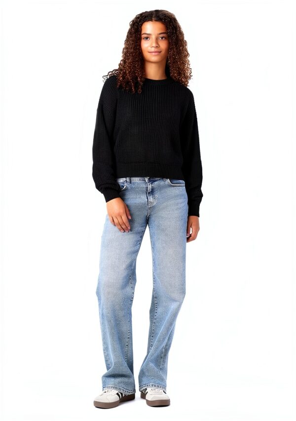 Pull court tricot Bestseller col côtelé femme olive noir-3