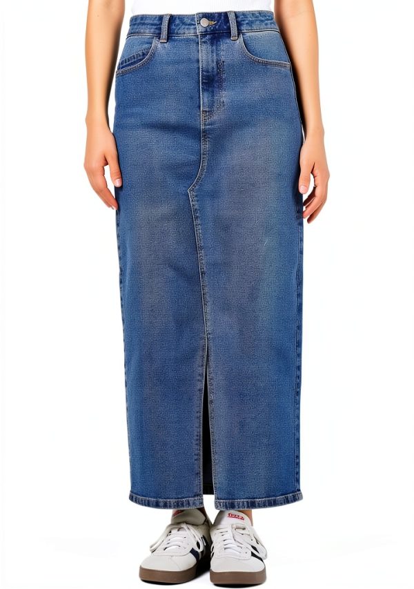 Jupe denim Noisy may fendue longueur midi femme bleu
