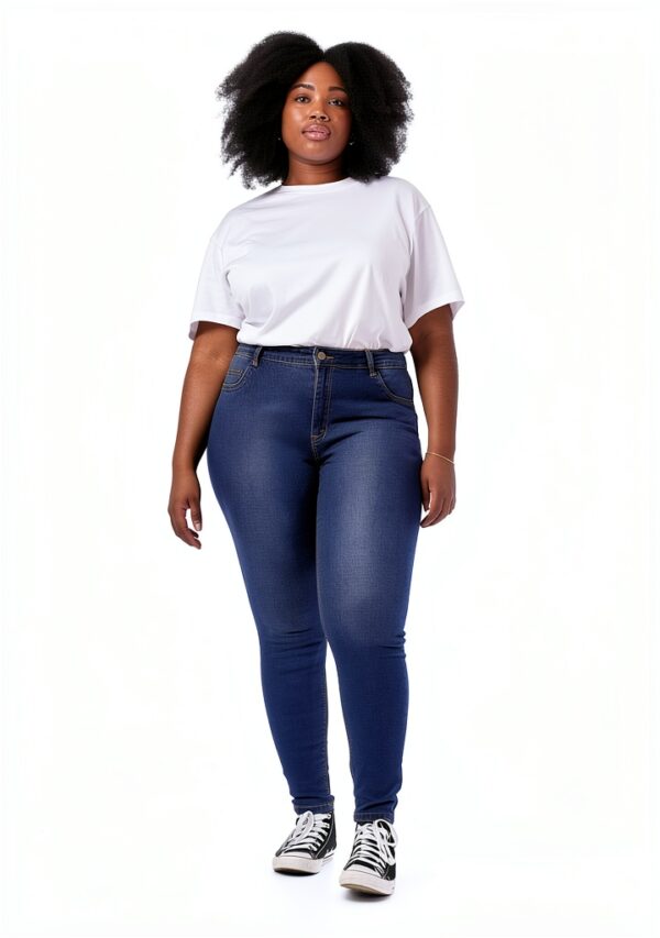 Bestseller Jean femme coton extensible taille haute ceinture-3