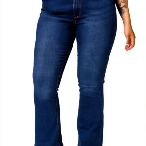 Jean femme Bestseller taille haute évasé bleu denim-0