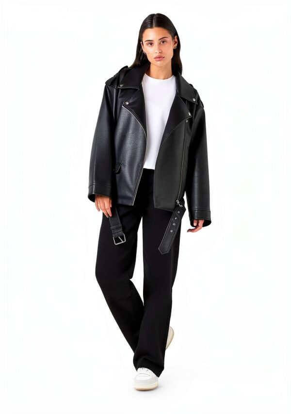 Veste en cuir synthétique femme Noir Bestseller A/S-3