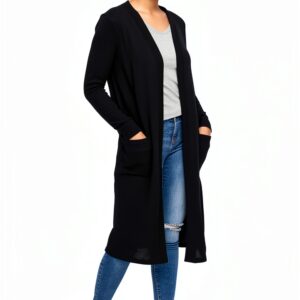 Cardigan long femme Bestseller noir gris clair coupe décontractée-0
